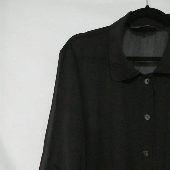 ADDITION ELLE | size 18 | Classic Sheer Black Button-Up Shirt | Roll Tab Sleeves - Picture 4 of 15